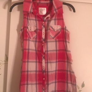 Sleeveless Pink Plaid Shirt